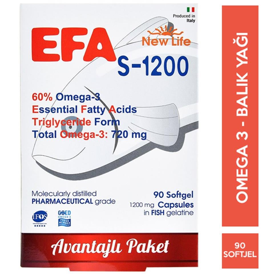 New Life Efa S 1200 Omega 3 90 Kapsül Omega 3 Takviyesi