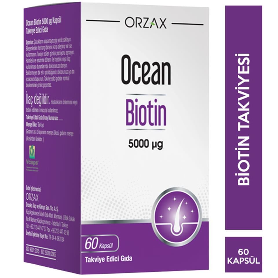 Orzax Ocean Biotin 5000 ug 60 Kapsül Biotin İçeren Gıda Takviyesi