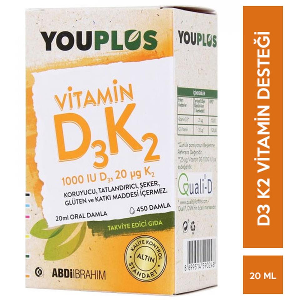 Youplus Vitamin D3 K2 Damla 20 ML D3 K2 Vitamini