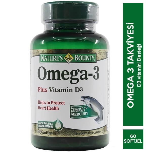 Nature's Bounty Omega 3 Plus Vitamin D3 60 Kapsül