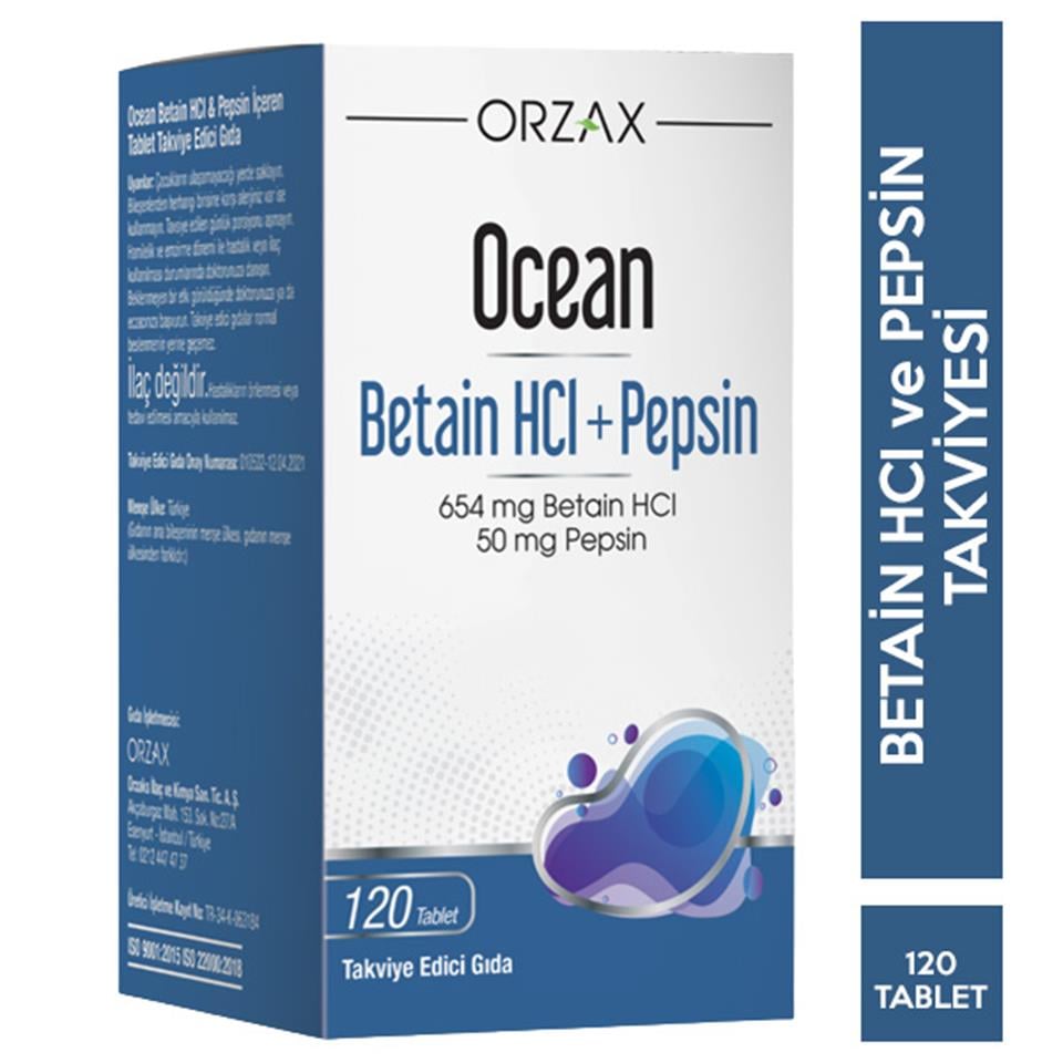 Orzax Ocean Betaın Hcl + Pepsın 120 Tablet
