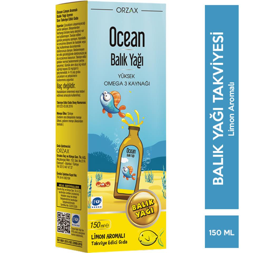 Orzax Ocean Omega 3 Balık Yağı Şurubu 150 ML Limon Aromalı