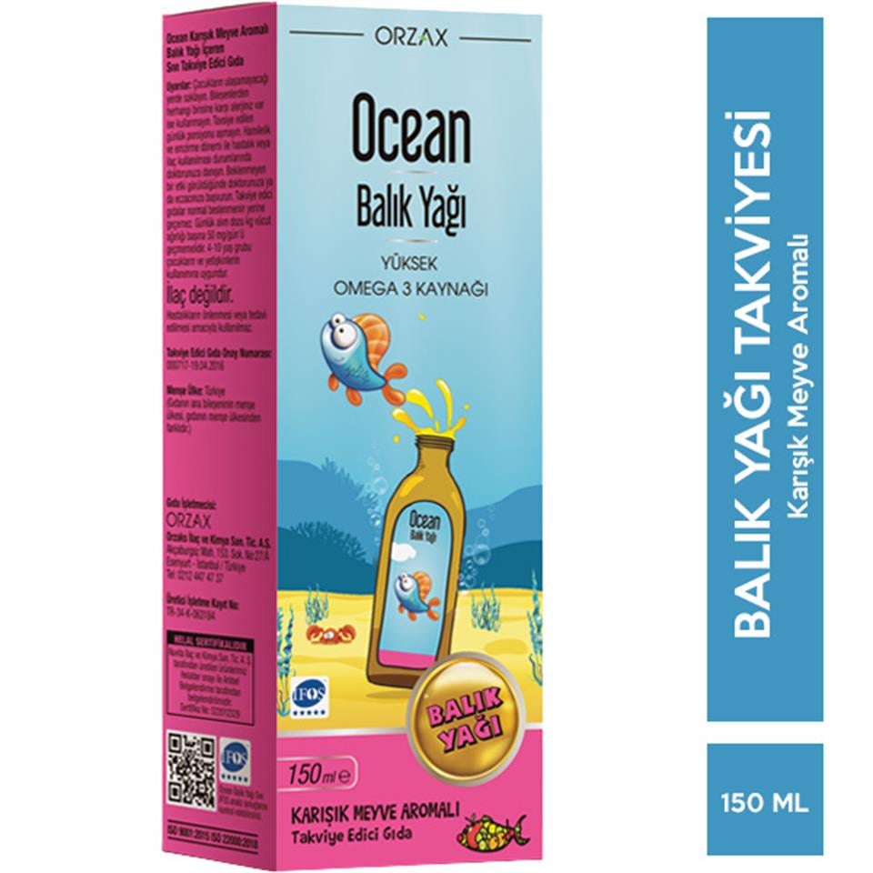Orzax Ocean Omega 3 Balık Yağı Şurubu 150 ML Karışık Meyve Aromalı