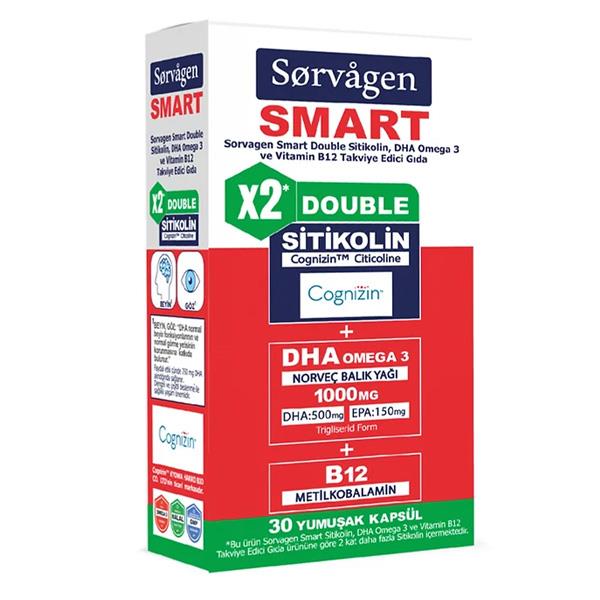 Sorvagen Smart Double Sitikolin Dha Omega 3 ve B12 30 Kapsül