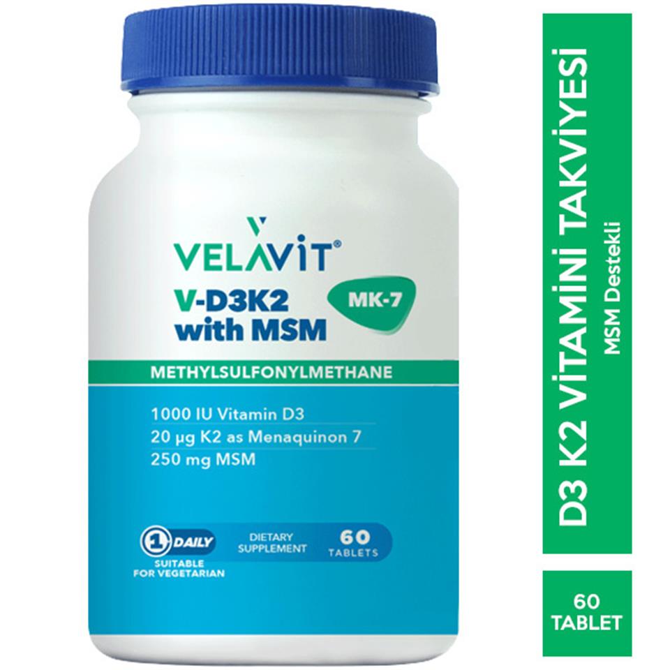 Velavit V D3K2 With MSM 60 Tablet D3 K2 Vitamini ve MSM Takviyesi