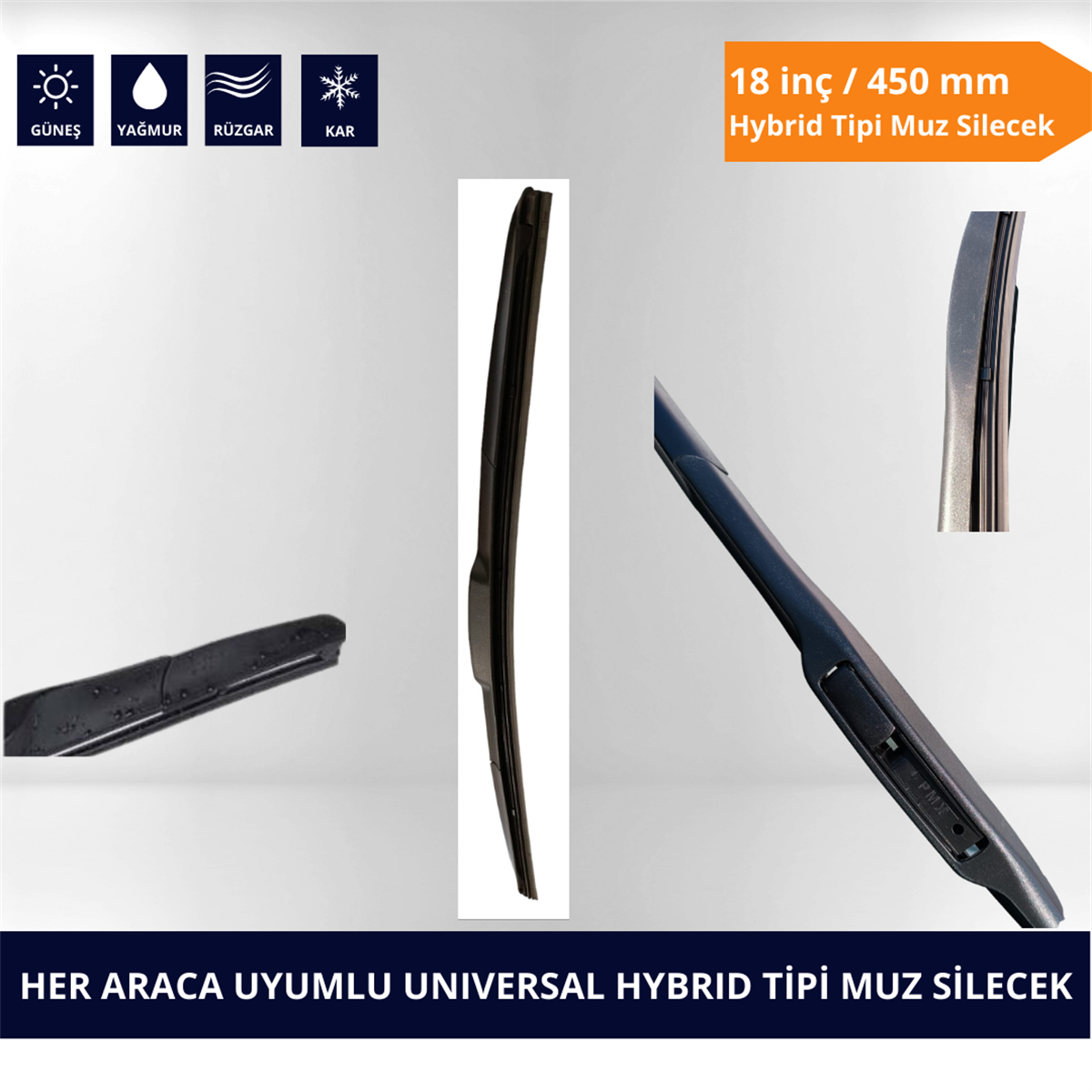 18 inç/450 mm- Hybrid Tipi Muz Silecek Kod: MUZ005