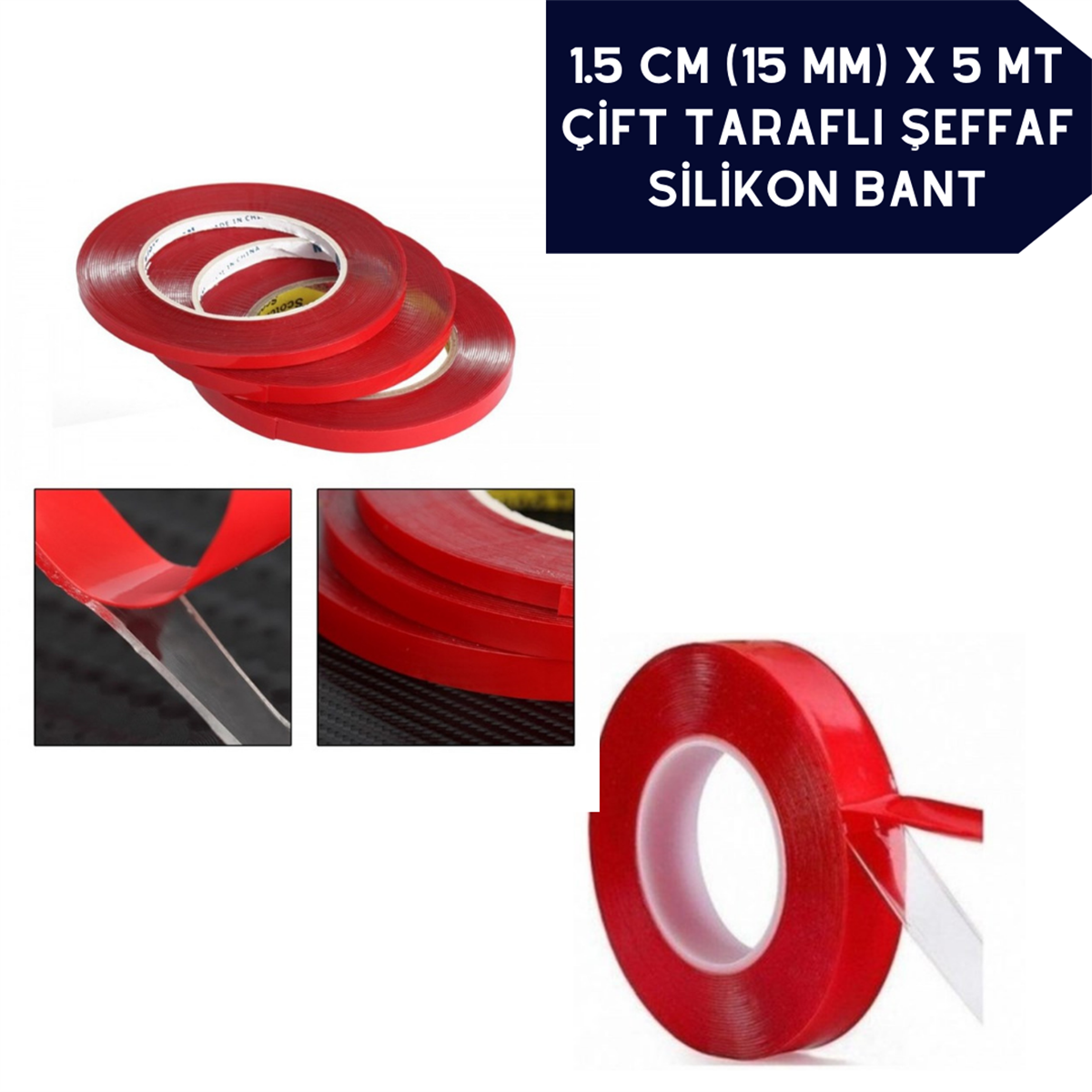 Çift Taraflı Bant Şeffaf Silikon 1,5cmx5mt Kod:6570103