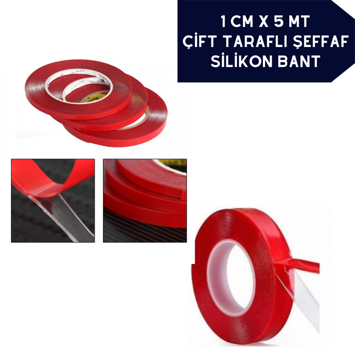 Çift Taraflı Bant Şeffaf Silikon 1cmx5mt Kod:6570101