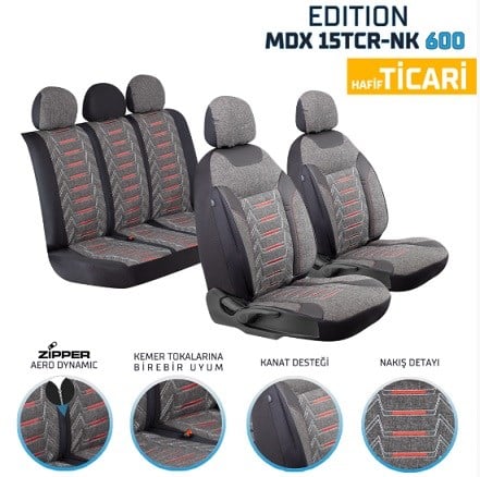 HAFİF TİCARİ ARAÇ EDİTİON NAKIŞ KETEN OTO KILIFI- SİYAH KOD:MDX15TCR-600