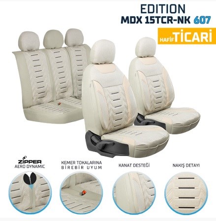 HAFİF TİCARİ ARAÇ EDİTİON NAKIŞ KETEN OTO KILIFI- FULL BEJ KOD:MDX15TCR-607