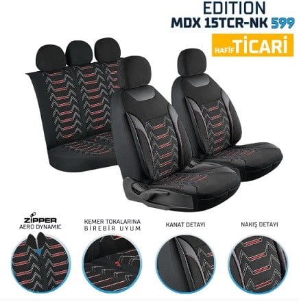 HAFİF TİCARİ ARAÇ EDİTİON NAKIŞ KETEN OTO KILIFIDARK- SİYAH KOD:MDX15TCR-599