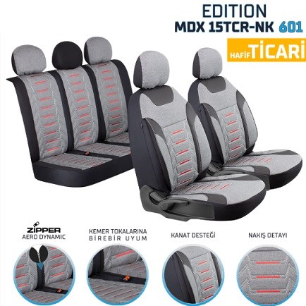 HAFİF TİCARİ ARAÇ EDİTİON NAKIŞ KETEN OTO KILIFI- FÜME KOD:MDX15TCR-601