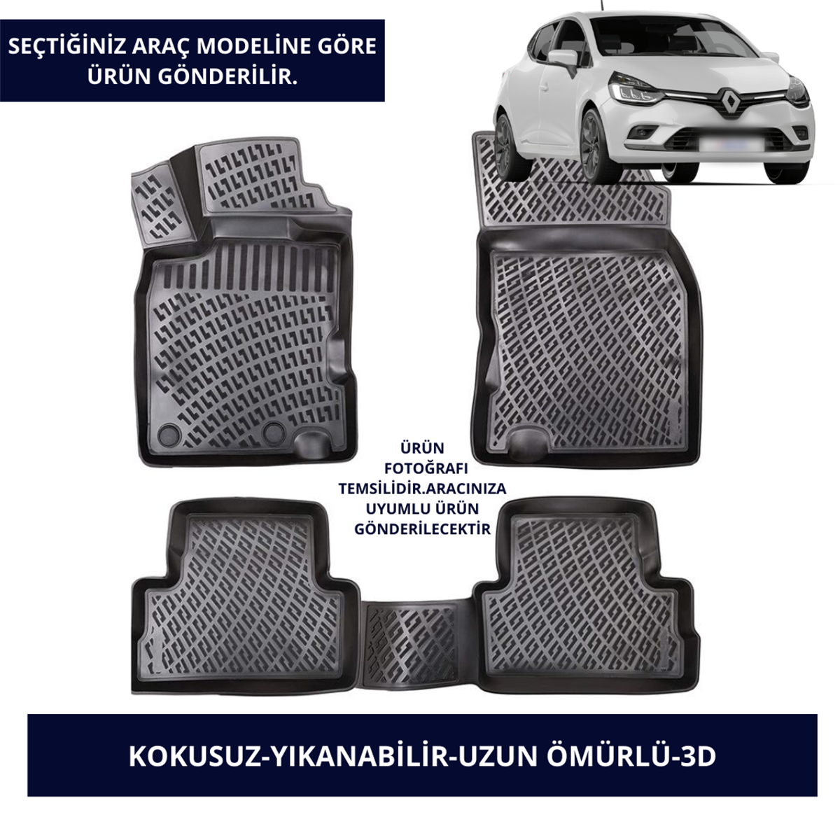Renault Araçlar-Siyah 3D Kauçuk Paspas