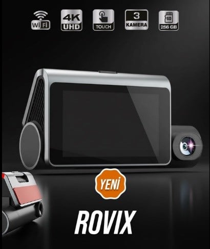 ROVIX 3 KAMERALI 4K UHD DOKUNMATİK EKRANLI Wi-Fi & GPS ARAÇ KAMERASI - ADAS BSD DESTEKLİ 256 GB MİCRO SD DESTEĞİ KOD: ROVIX