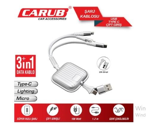ŞARJ KABLOSU AYARLI 3N1 USB TYPE C ÇİFT GİRİŞLİ KOD:5901869
