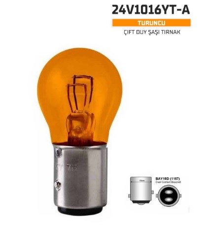 AMPUL 1016 24V ÇİFT DUY YAKIN TIRNAK TURUNCU KOD:24V1016YTA