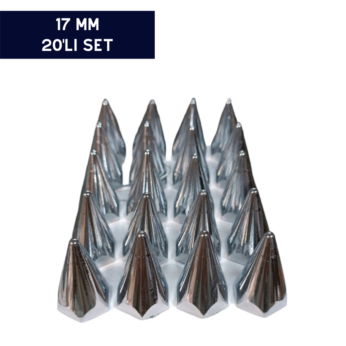 BİJON KAPAĞI KROMLU SİVRİ 17MM 20'Lİ SET KOD:007026