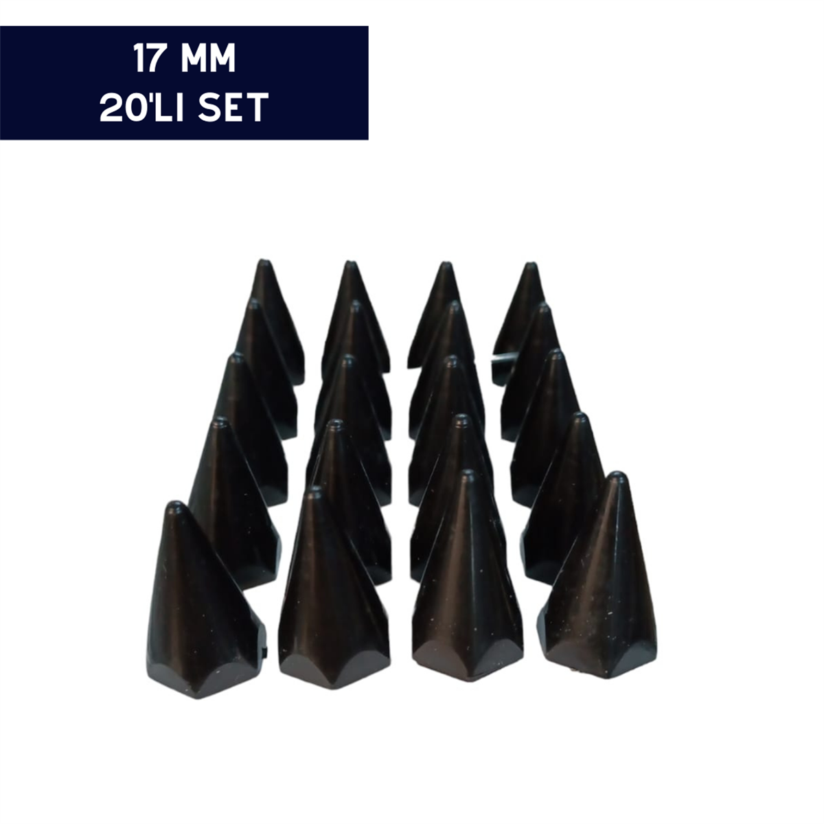 BİJON KAPAĞI RENKLİ SİVRİ SİYAH 17MM 20'Lİ SET KOD:007027