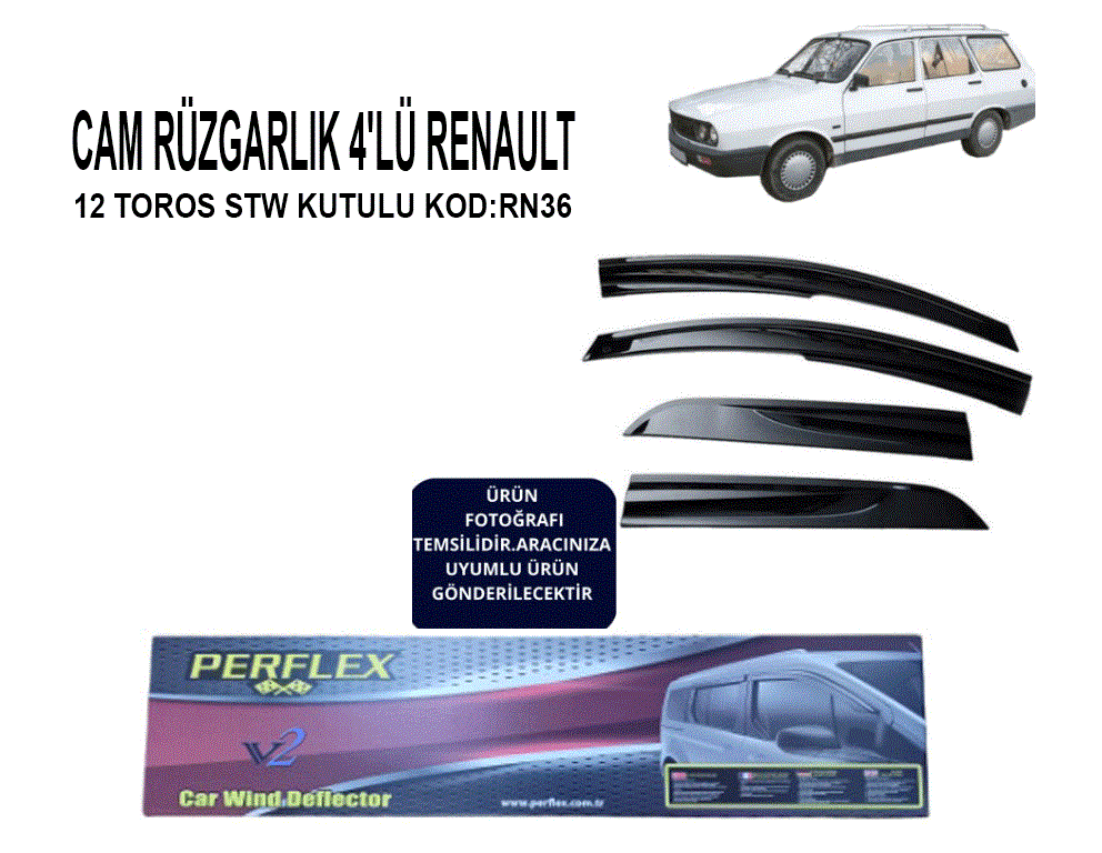 CAM RÜZGARLIK 4'LÜ RENAULT 12 TOROS STW KUTULU KOD:RN36