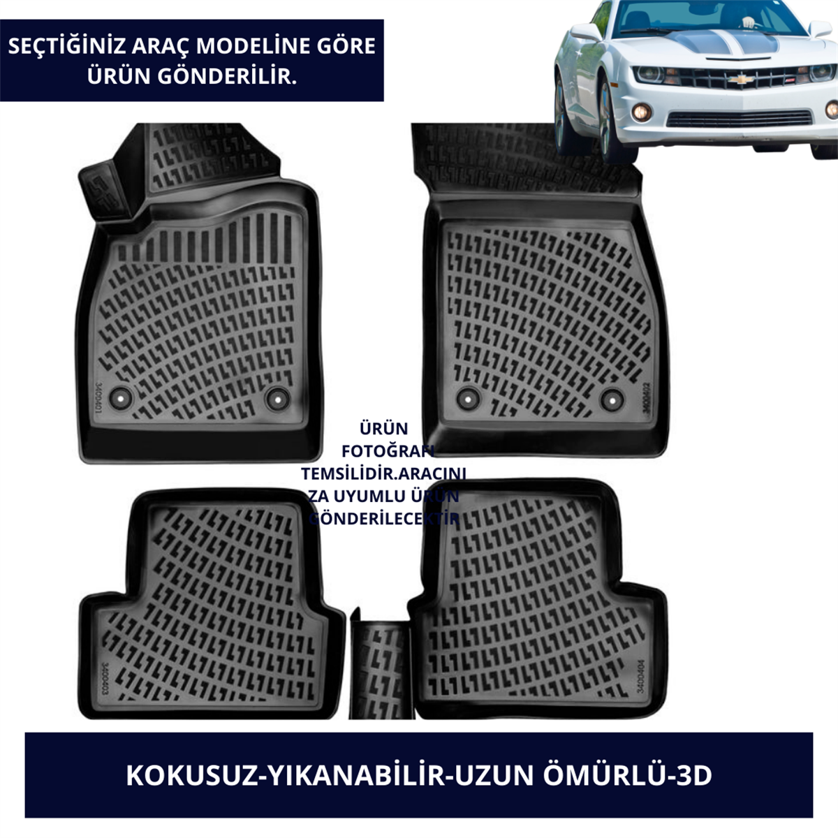 Chevrolet Araçlar-Siyah 3D Kauçuk Paspas