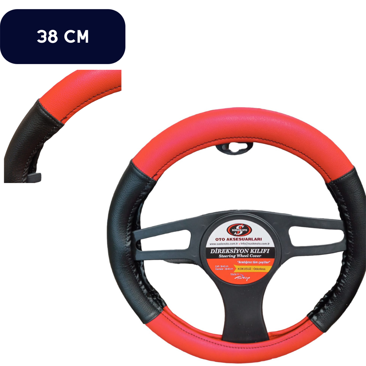DİREKSİYON KILIFI 38CM SİYAH KIRMIZI 007