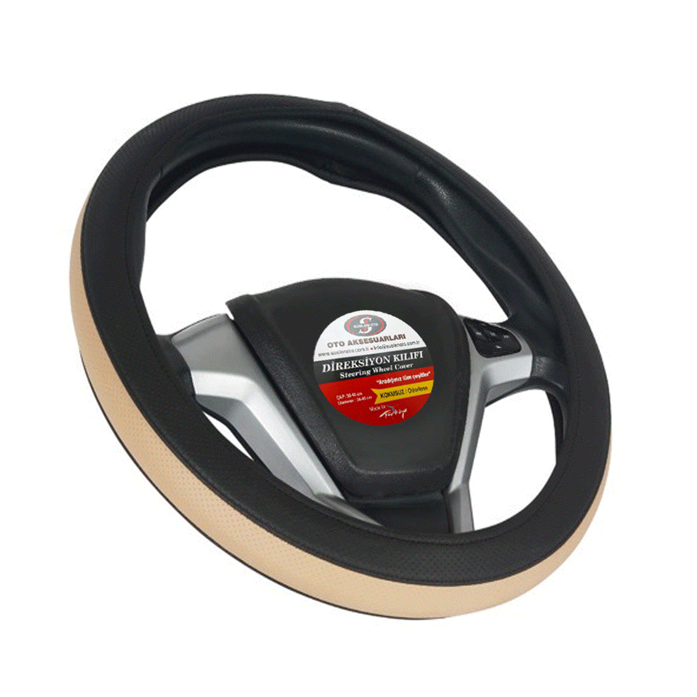 DİREKSİYON KILIFI SİYAH BEJ 38-40 CM TAKSİ TİP KOD:007