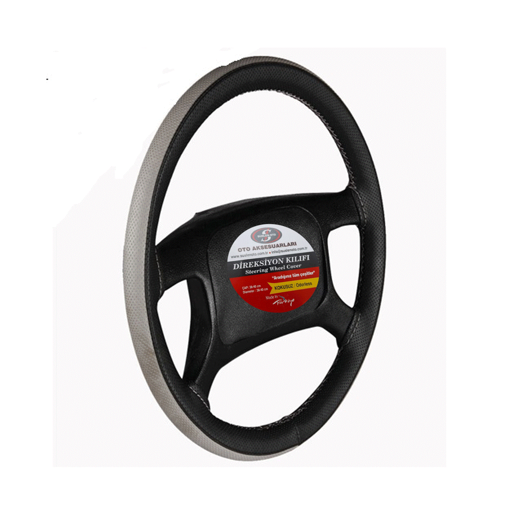 DİREKSİYON KILIFI SİYAH GRİ 38-40 CM TAKSİ TİP KOD:007