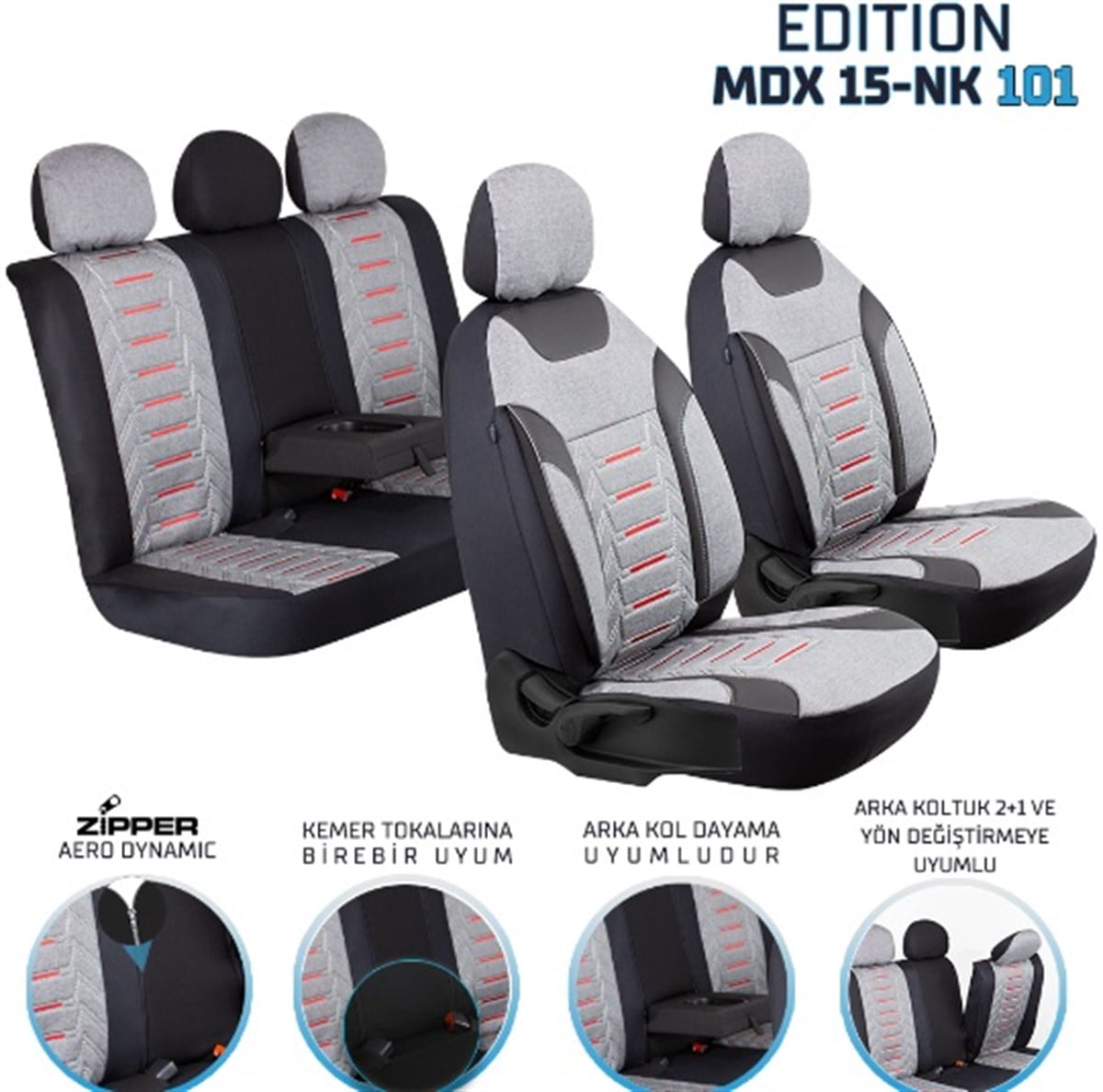 EDİTİON NAKIŞ KETEN OTO KILIFI FERMUARLI FÜME MDX15-NK101