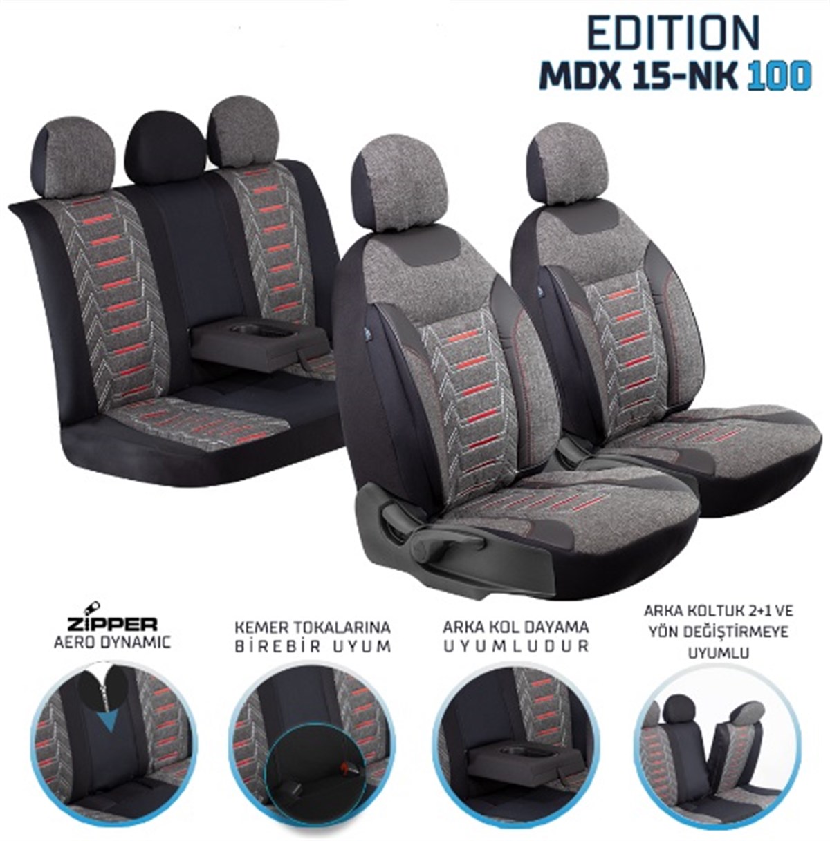 EDİTİON NAKIŞ KETEN OTO KILIFI FERMUARLI SİYAH MDX15-NK100