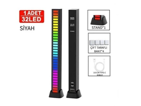 EKOLAYZER SESE DUYARLI ÇUBUK RGB USB ŞARJLI SİYAH 32LED L026