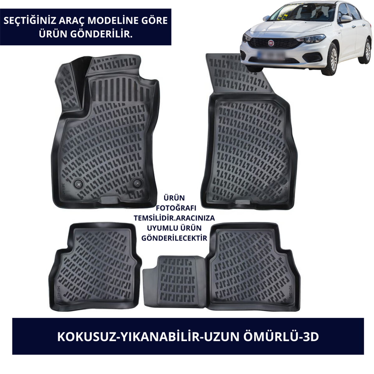 Fiat Araçlar-Siyah 3D Kauçuk Paspas