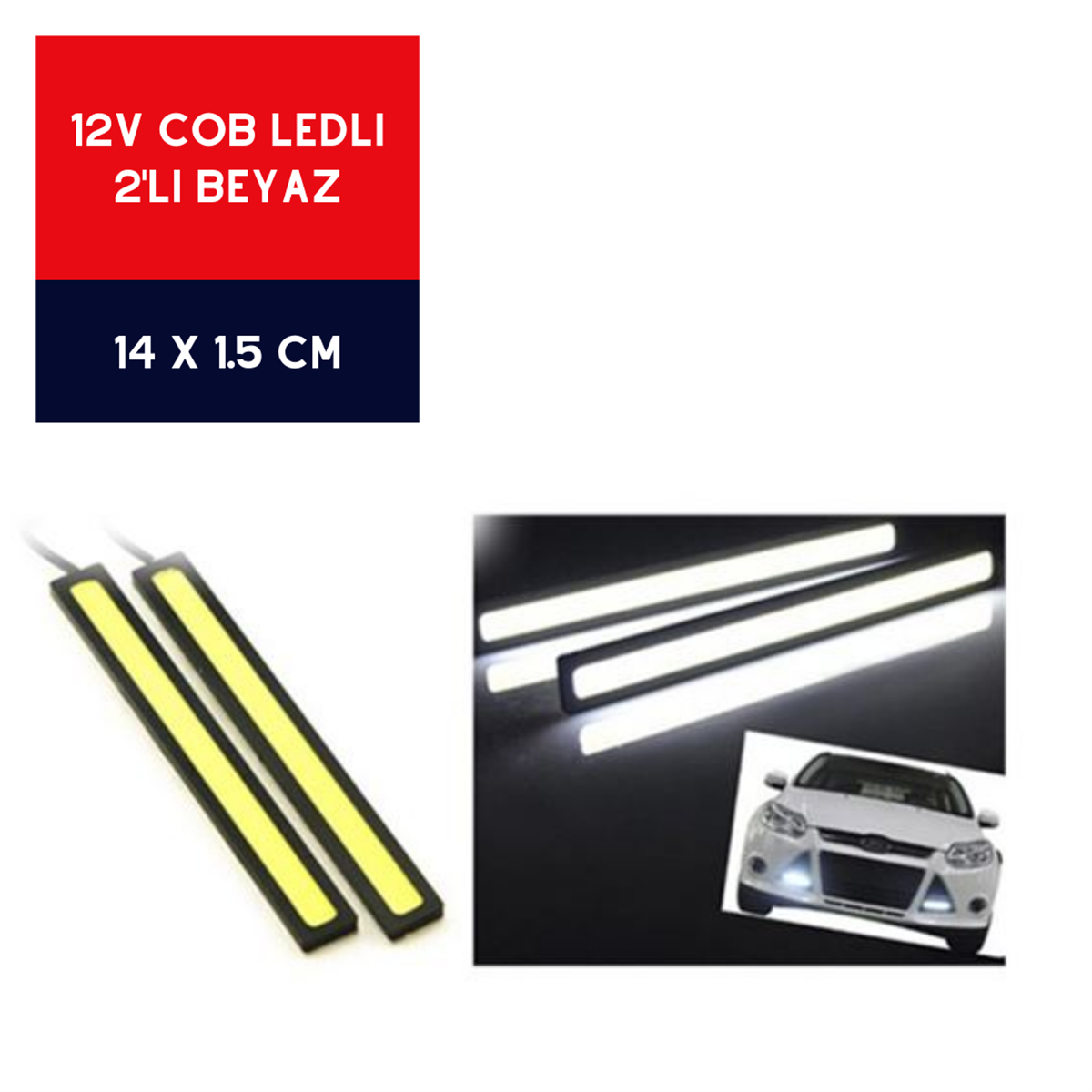 GÜNDÜZ LEDİ BEYAZ 12V 14CMX1,5CM İNCE SÜPER PARLAK SİYAH ÇERÇEVE KOD:4322730