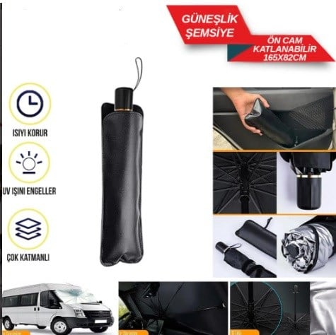 GÜNEŞLİK ÖN CAM İÇİ KATLANIR ŞEMSİYE KUTULU CARUP BÜYÜK BOY 165X82 KOD:4953607