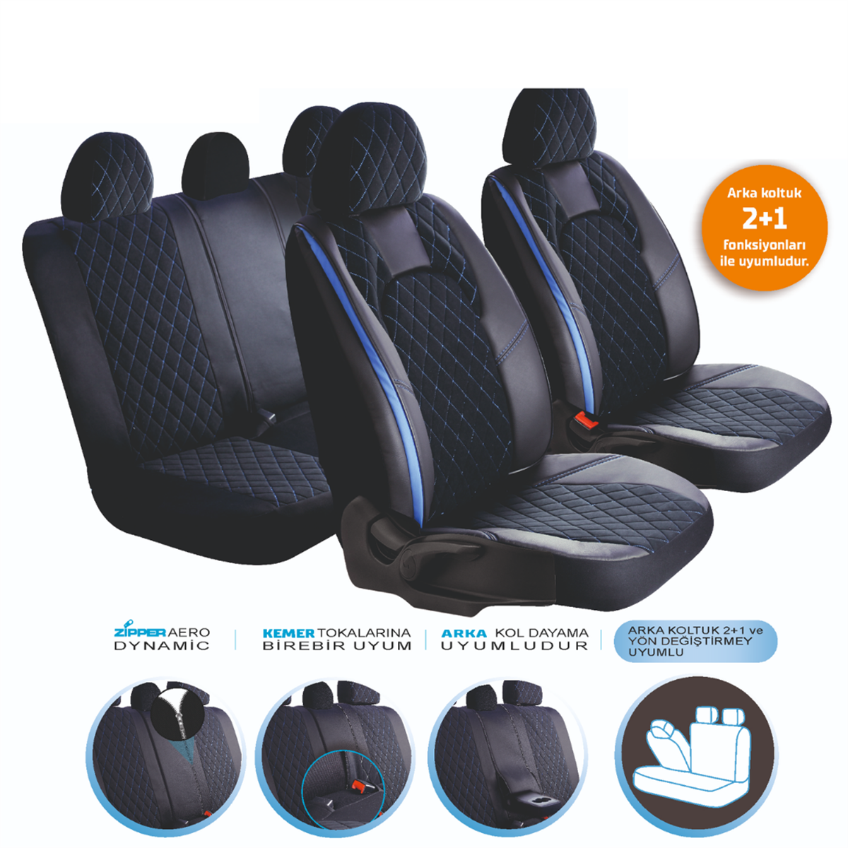 KOLTUK KILIFI CHESTER FERMUARLI SİYAH NAKIŞ MAVİ MDX25-103