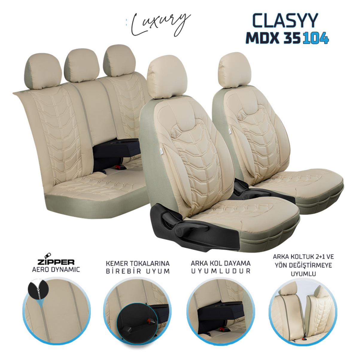 KOLTUK KILIFI KOMPLE DERİ CLASSY BEJ KOD:35-104