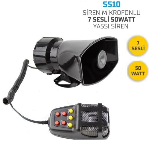 SİREN MİKRAFONLU 7 SESLİ 12V 50W YASSI KOD:SS10