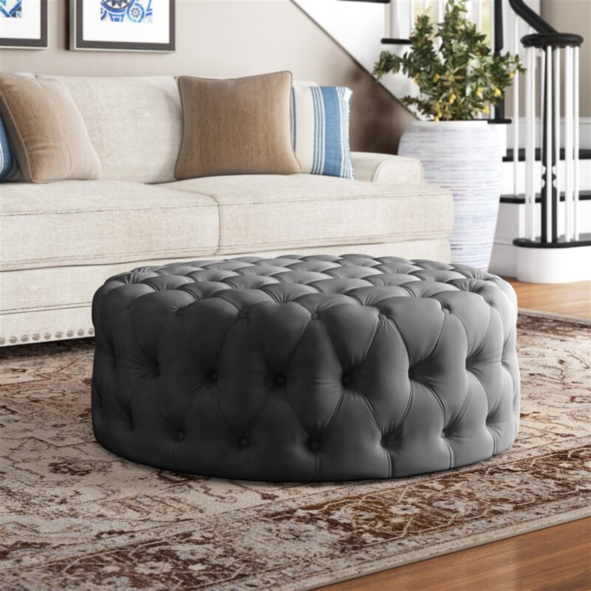 80x80cm yuvarlak chester puf (antrisit)