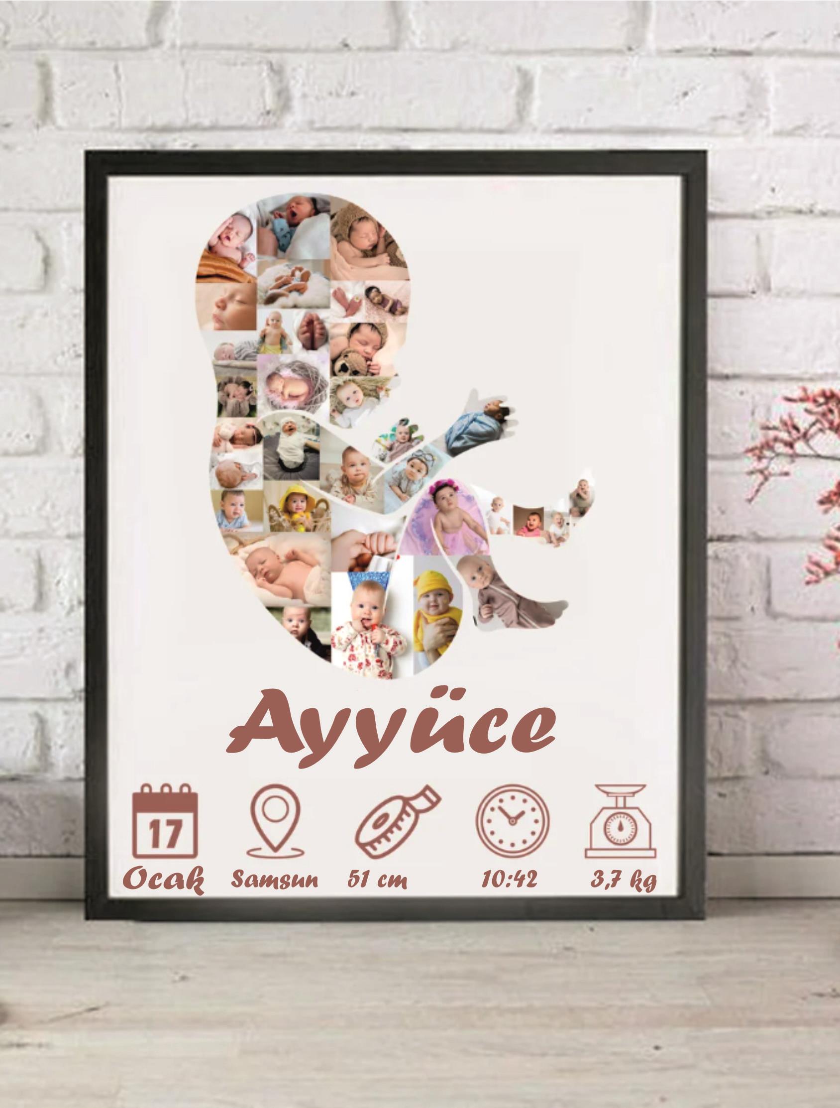 Ahşap Dijital Baskılı Bebek Doğum Panosu