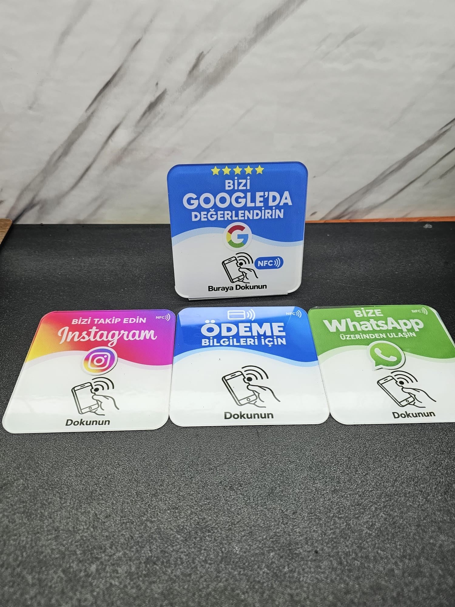 QR Kodlu NFC Akıllı İşletme Kartı 10x10 cm – Google Yorum, Instagram, WhatsApp ve Sosyal Medya