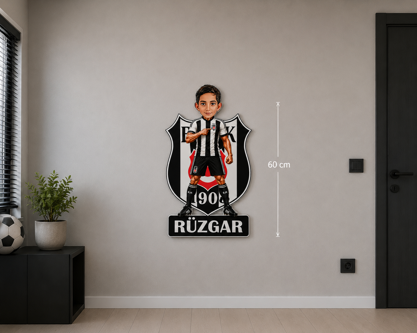 Futbolcu Temalı Karikatür Duvar Dekoru 60 cm