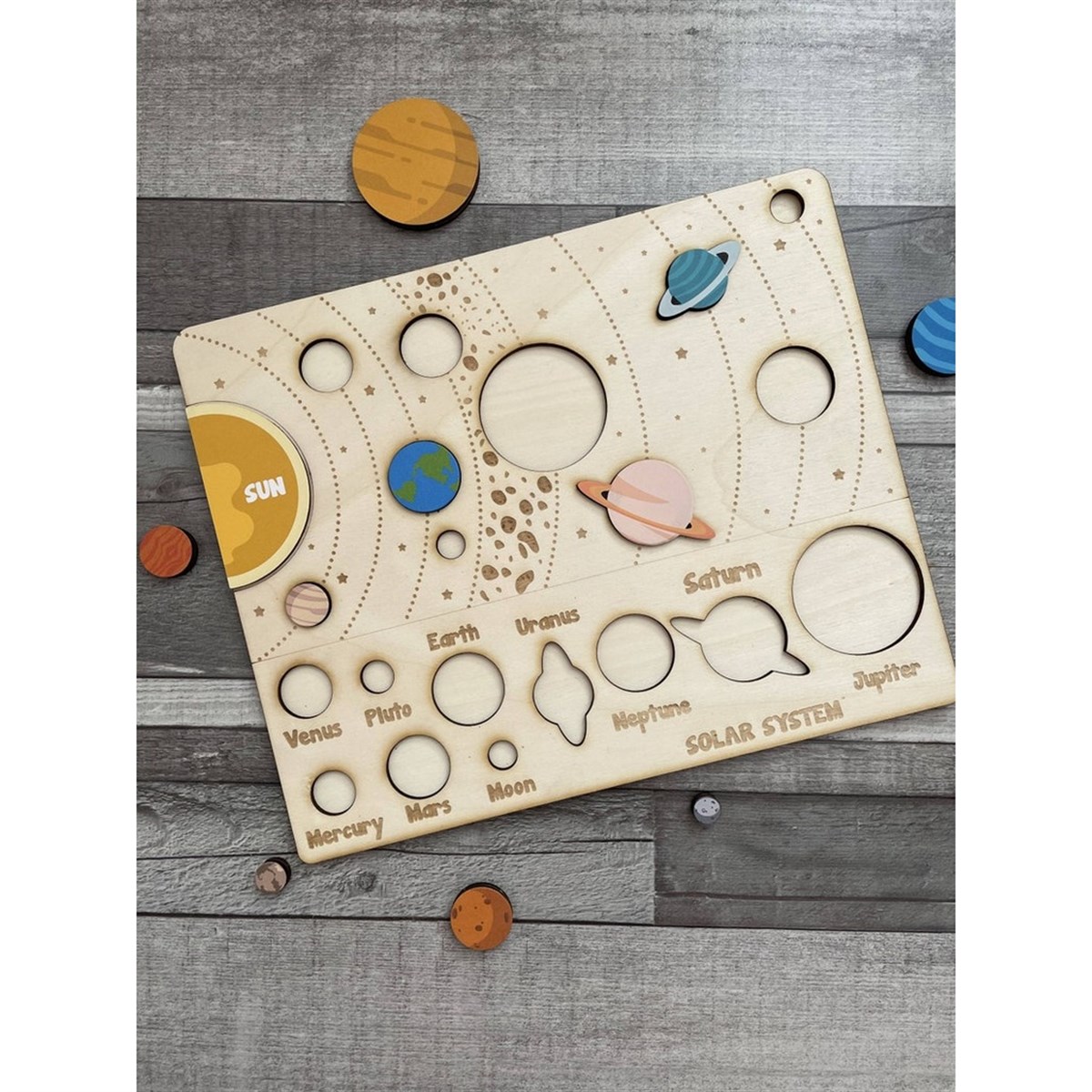 Ahşap Montessori Solar Sistem Gezegenler Yapbozu
