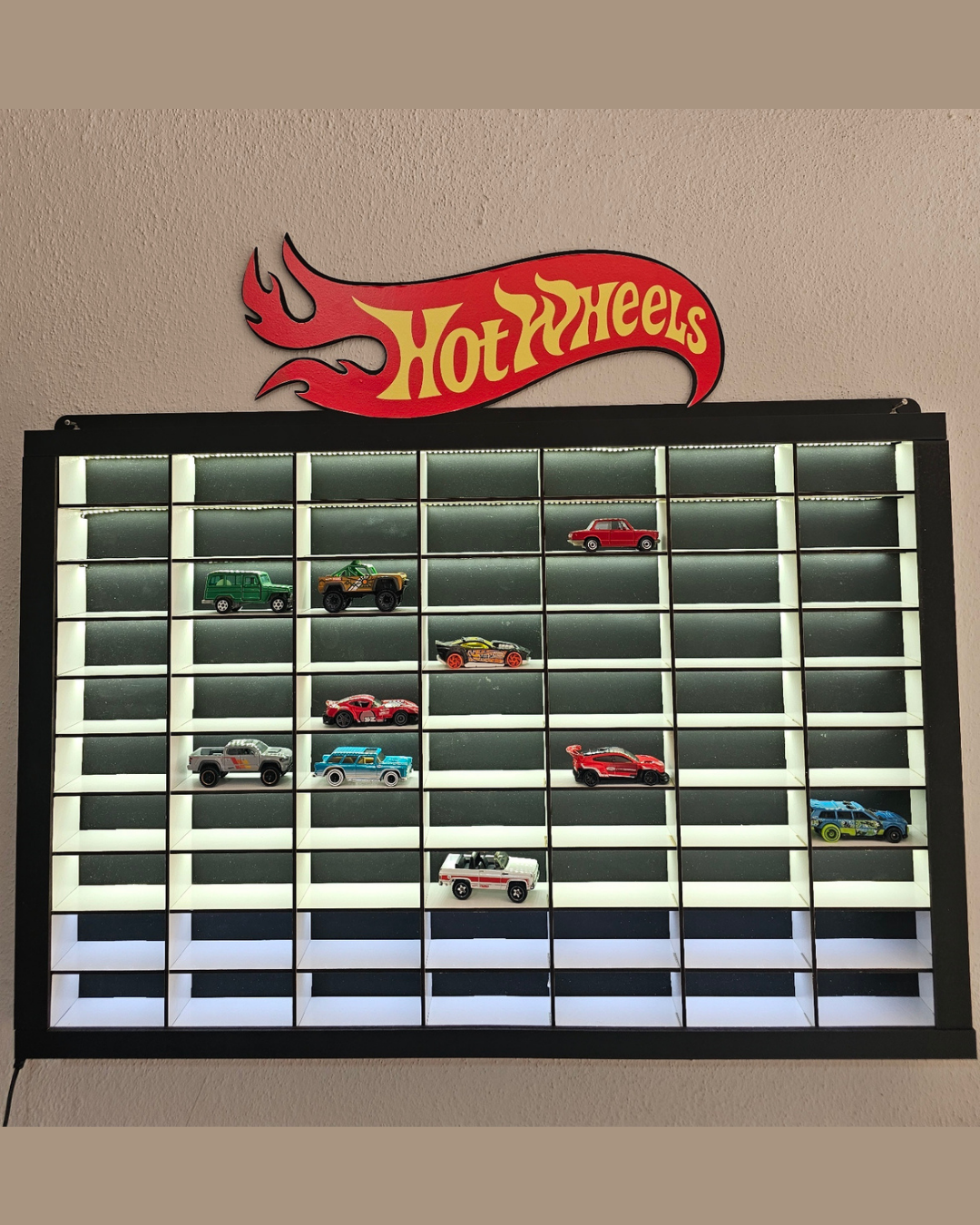LED Aydınlatmalı Hot Wheels Araba Rafı| 70'li 1/64 Model Araç Sergileme Rafı