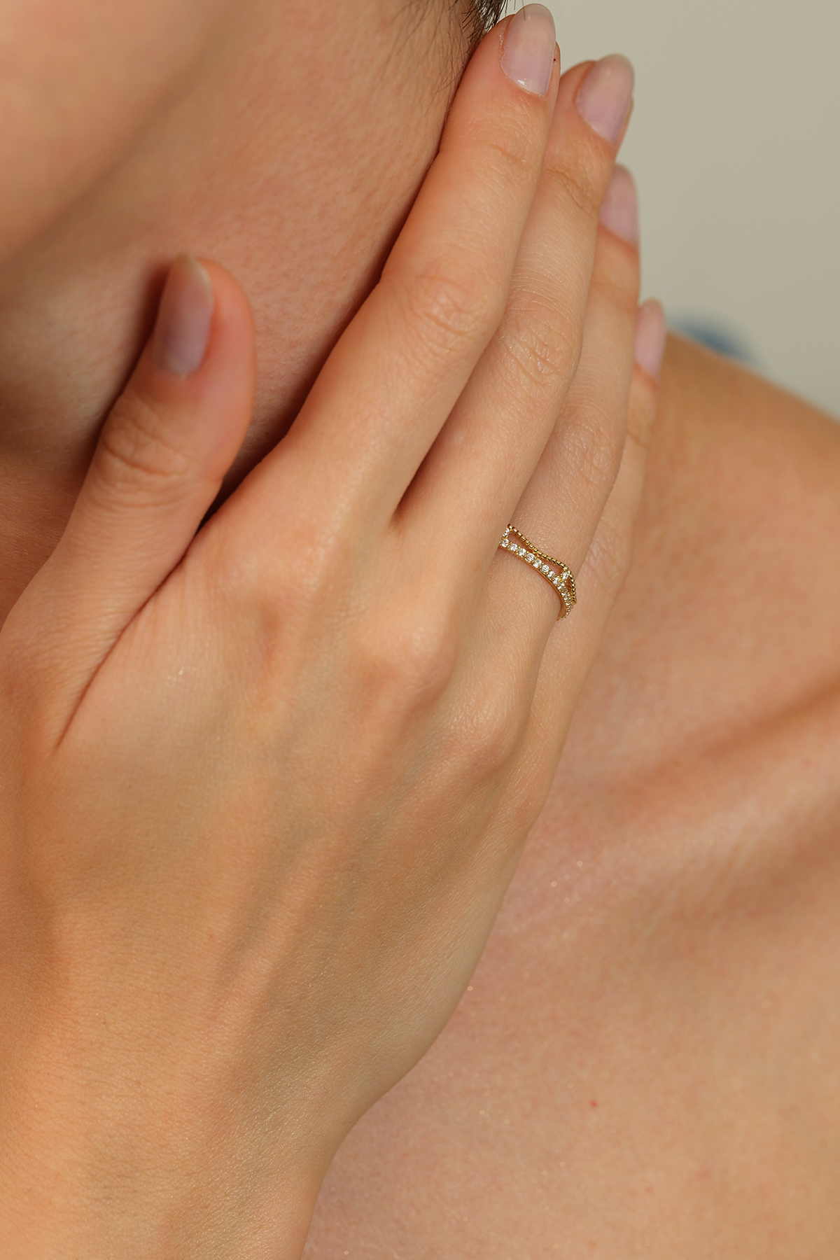 14 Ayar Altın Çiftli Minimal Eklem Yüzük