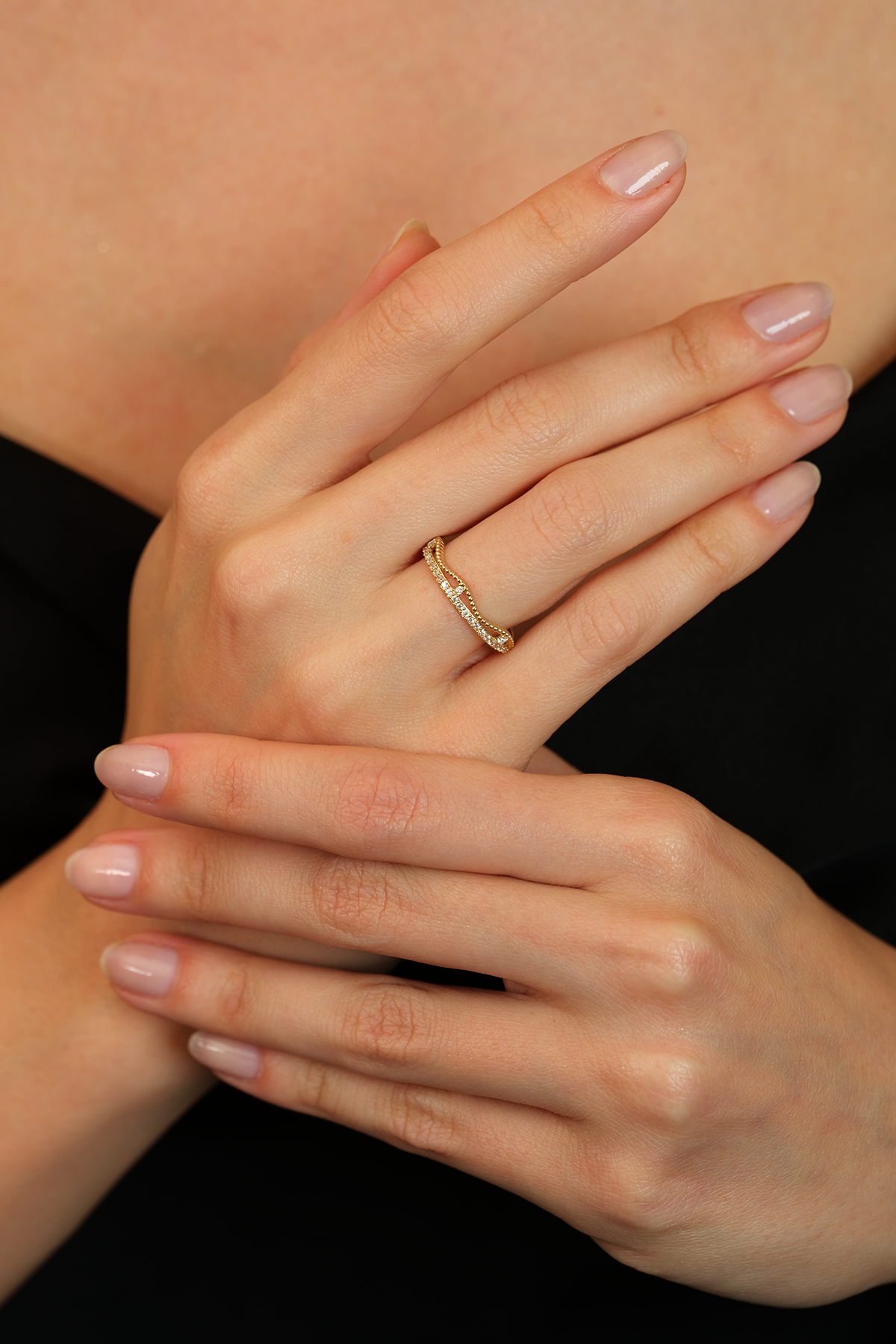 14 Ayar Altın Çiftli Minimal Eklem Yüzük