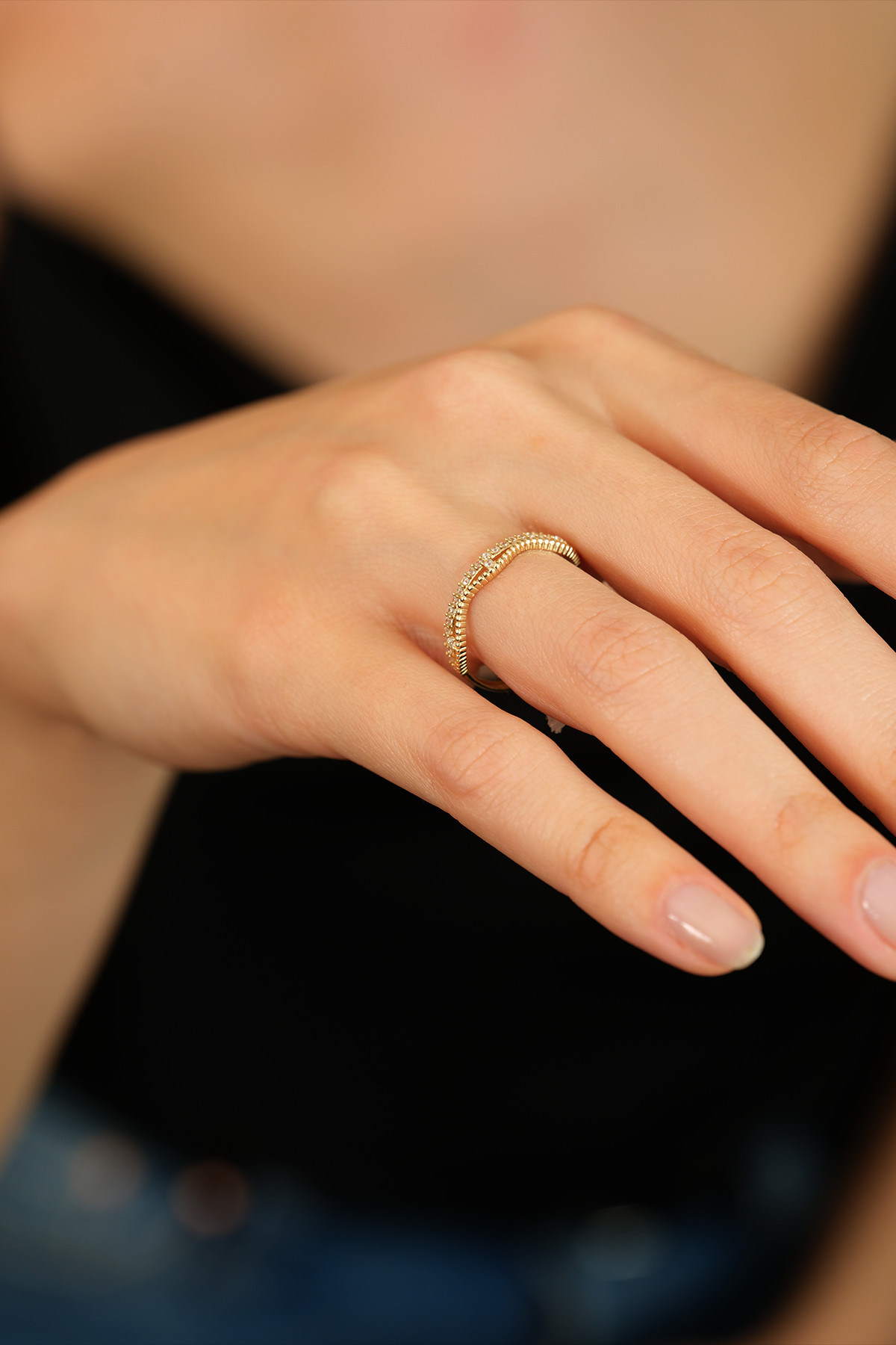 14 Ayar Altın Çiftli Minimal Eklem Yüzük