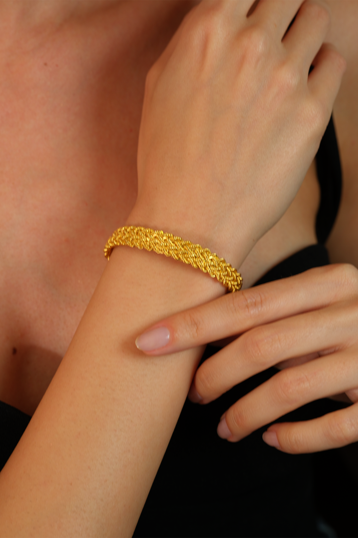 14 Ayar Altın Dört Sıra Örgü Bileklik