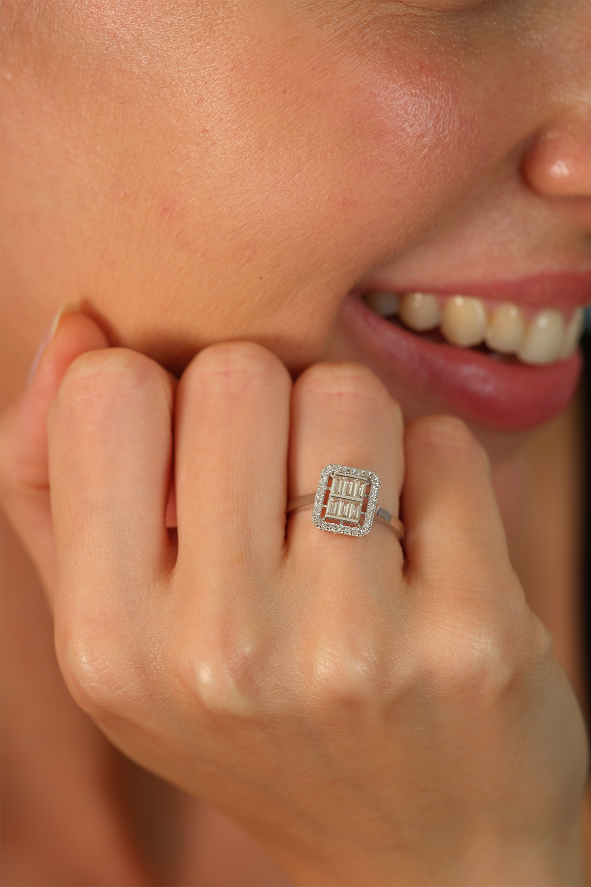 14 Ayar Altın Double Row Baget Yüzük