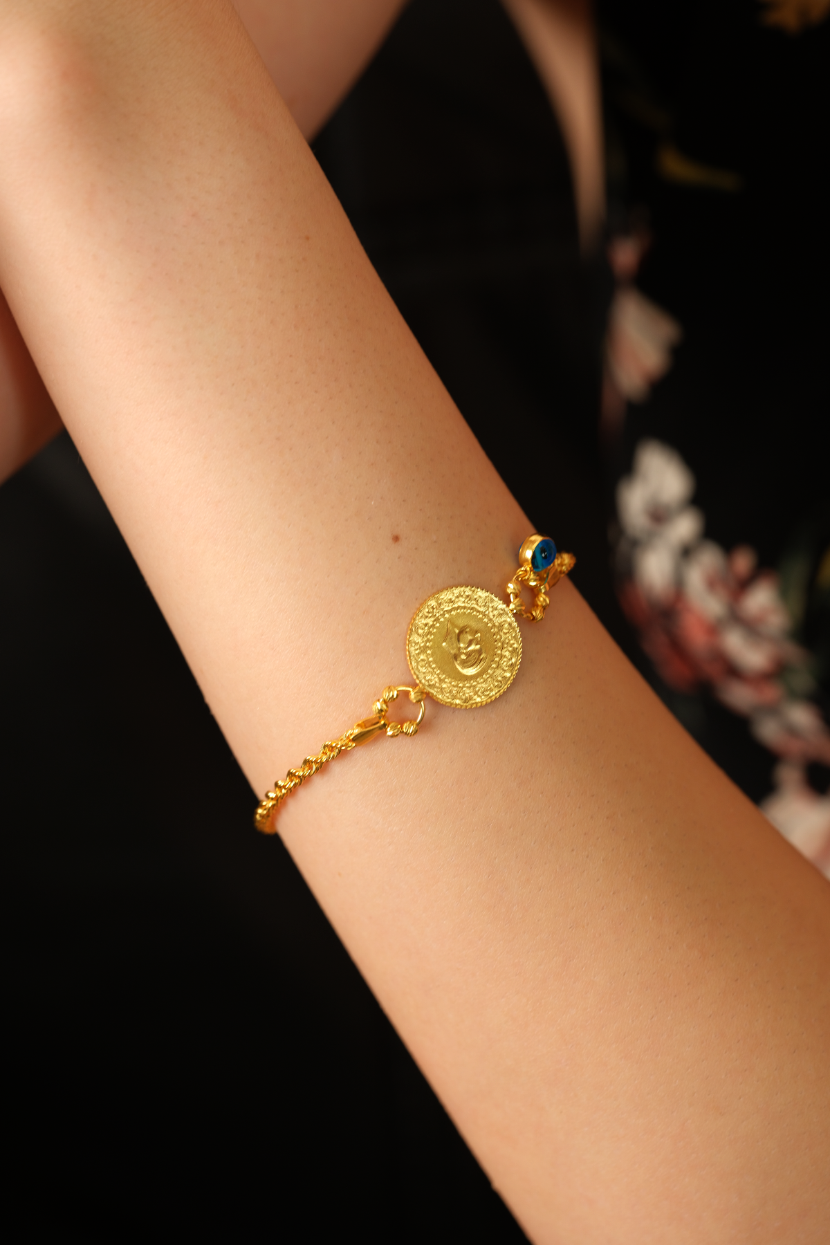 14 Ayar Altın Gözlü Çeyrekli Halat Bileklik