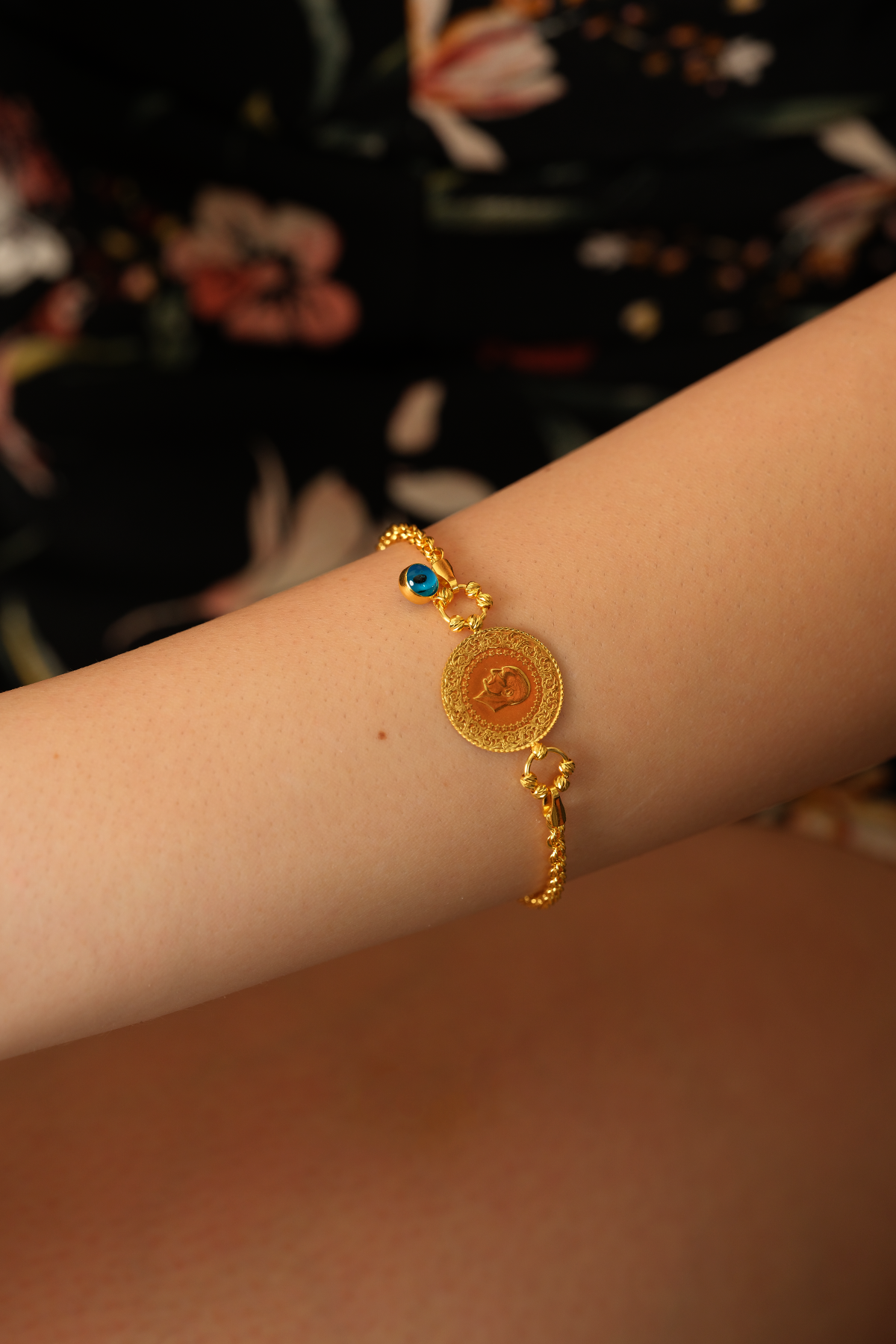 14 Ayar Altın Gözlü Çeyrekli Halat Bileklik