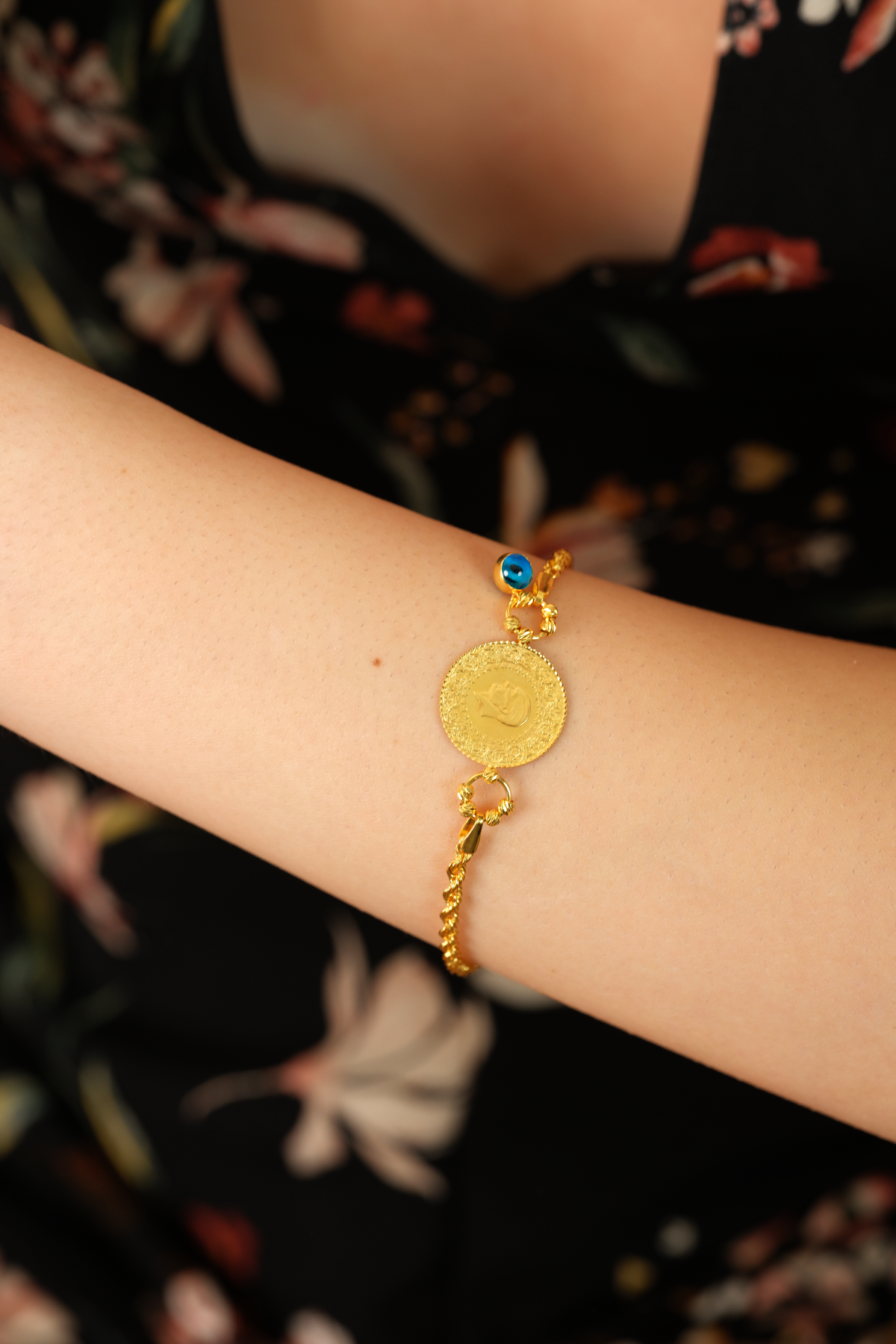 14 Ayar Altın Gözlü Çeyrekli Halat Bileklik